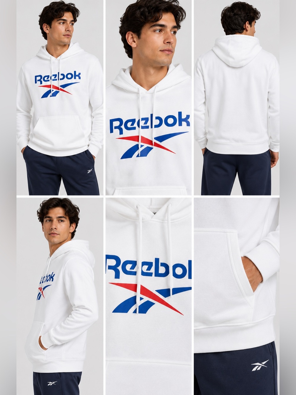 Reebok White Classic Logo Pullover Hoodie Men’s Large NWOT